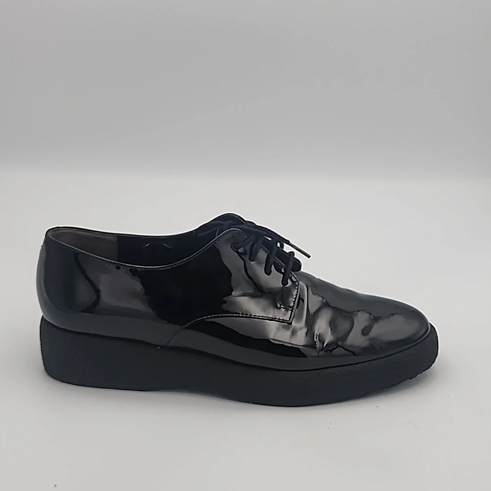ROBERT CLERGERIE Black Patent Leather Platform Oxfords, size 37